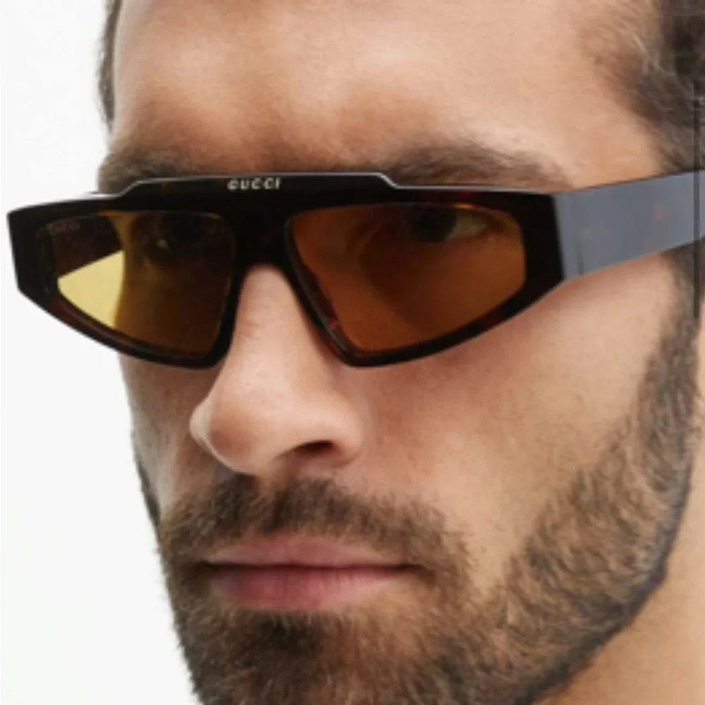 New Authentic Gucci Yellow Logo Browline Unisex Sunglasses GG1591S 002 58.